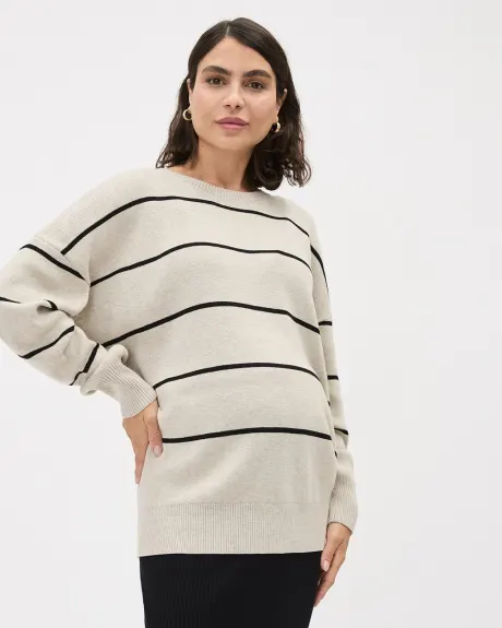 Striped Long-Sleeve Crew-Neck Sweater - Thyme Maternity