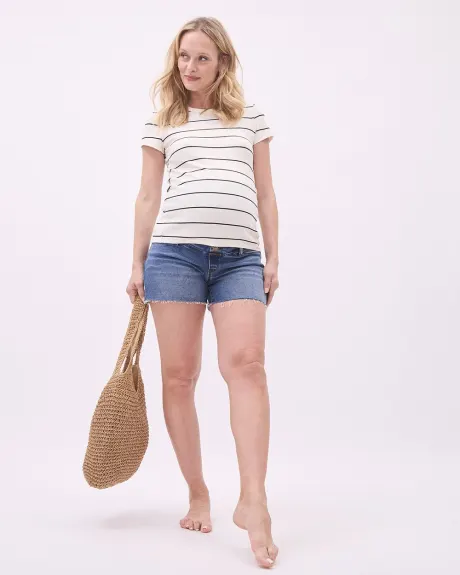 Striped Short-Sleeve Crew-Neck Ribbed Tee - Thyme Maternity