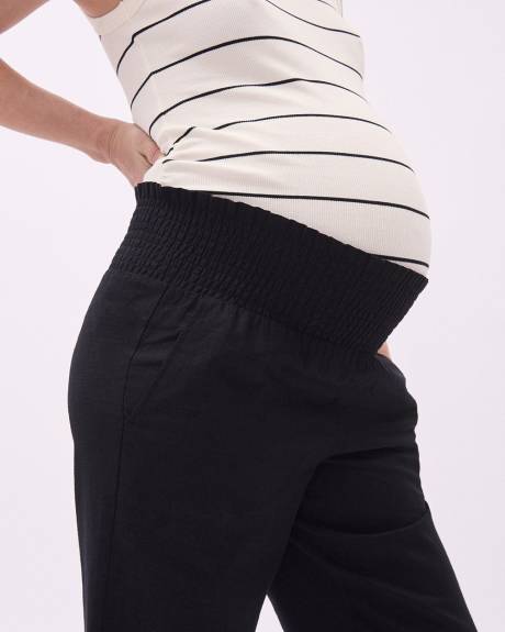 Linen-Blend Cropped Pant with Elastic Waistband - Thyme Maternity