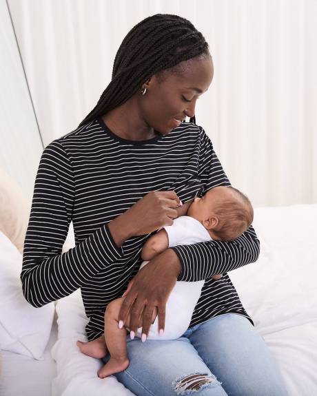 Striped Long-Sleeve Nursing Tee - Thyme Maternity