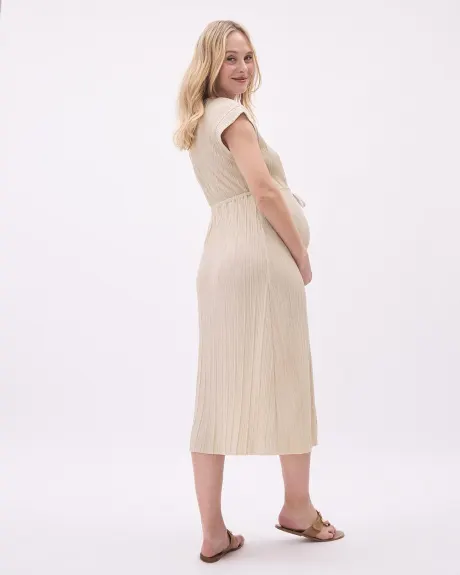 Robe Midi à Manches Très Courtes avec Taille Ajustable - Thyme Maternité